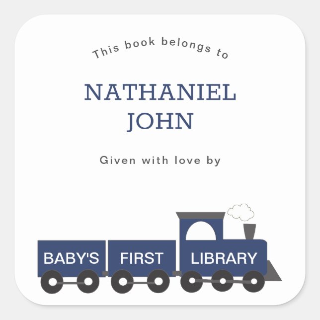 Baby's First Library Train Boy Buchzeichen Quadratischer Aufkleber (Vorderseite)