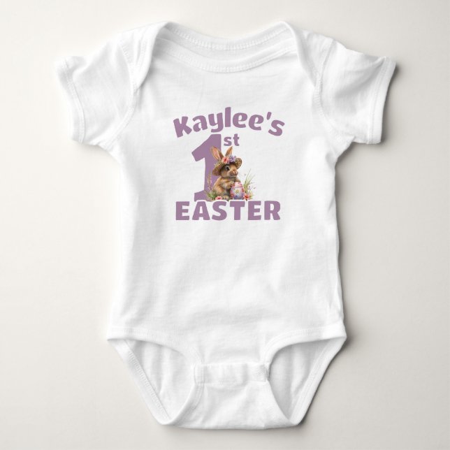 Baby's First Oaster Bunny Eggs Personalisiert Baby Strampler (Vorderseite)