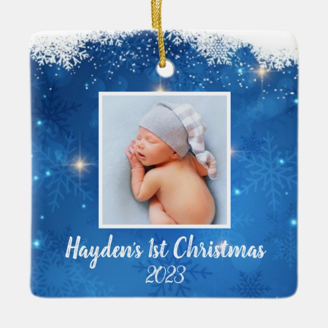 Baby's First - Personalisierte Weihnachtsdekoratio Keramikornament (Vorderseite)