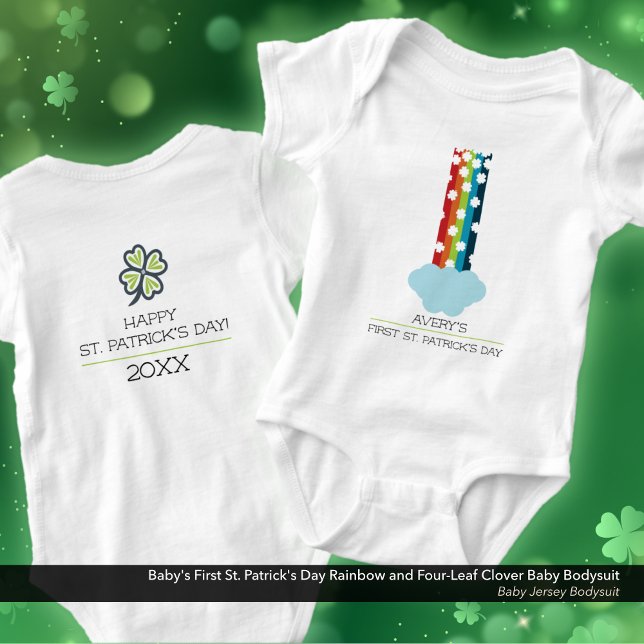 Baby's First St. Patrick's Day Rainbow Clover Baby Strampler (Baby's First St. Patrick's Day, Rainbow & Clover Baby Bodysuit Personalized with Their Name & Year.)