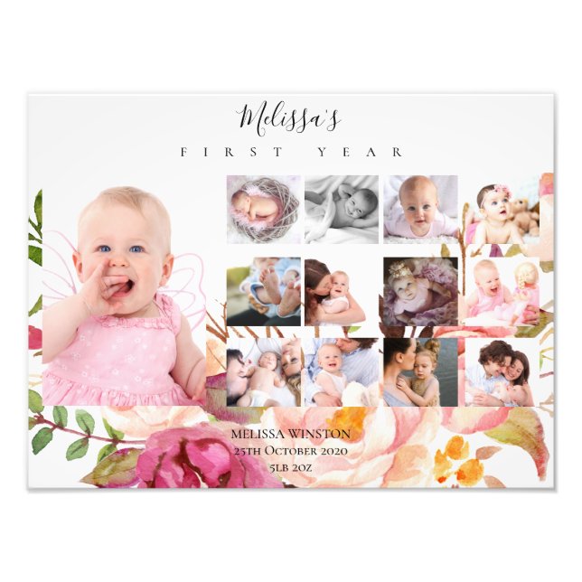 Baby's First Year Foto Collage Keepake Blumengefle (Vorne)