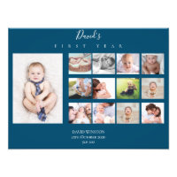 Baby's First Year Foto Collage Keepake Navy Blau