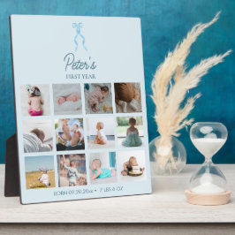 Baby's First Year Fotos Birth Stats Blue Bow Fotoplatte