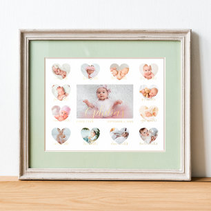 Baby's First Year Heart Foto Keepake Collage Foliendrucke