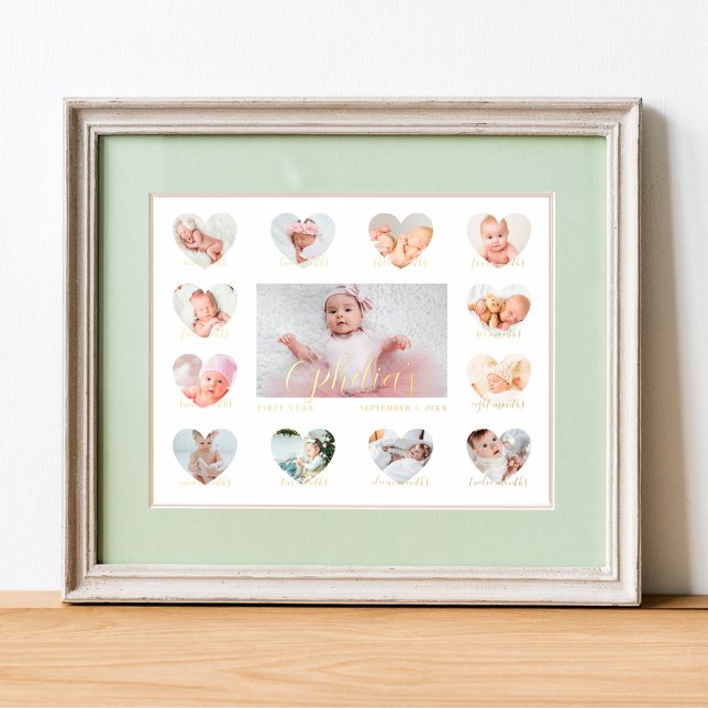 Baby's First Year Heart Foto Keepake Collage Foliendrucke (Von Creator hochgeladen)