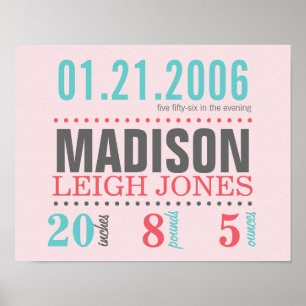 Babys Geburtsdatum Details Poster - Cotton Candy