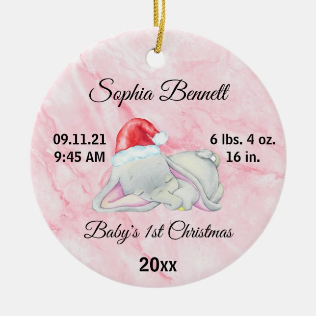 Baby's Girl First Christmas Elephant Custom Foto Keramik Ornament (Vorne)