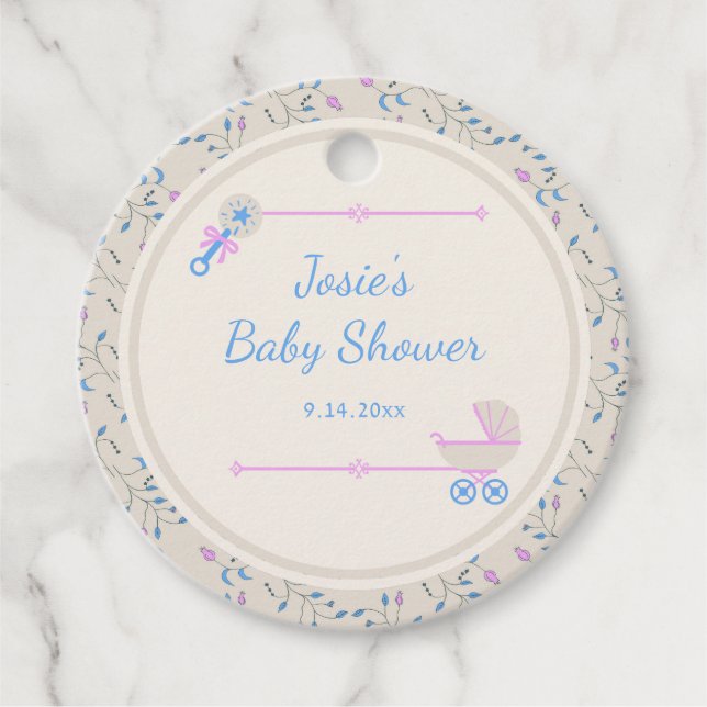 Baby's Grace Blue and Pink Baby Dusche Geschenkanhänger (Vorderseite)