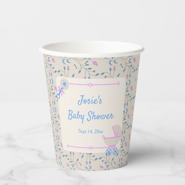 Baby's Grace Blue and Pink Baby Dusche Pappbecher (Vorderseite)