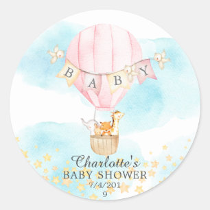 Babys Hot Air Balloon Ride Baby Dusche Runder Aufkleber