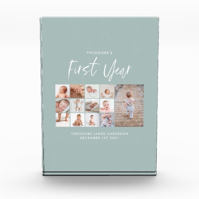 Babys im ersten Jahr Foto Collage Skript blau (Vorderseite)