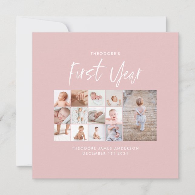 Babys im ersten Jahr Foto Collage Skript rosa (Vorderseite)