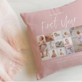 Babys im ersten Jahr Foto Collage Skript rosa Kissen