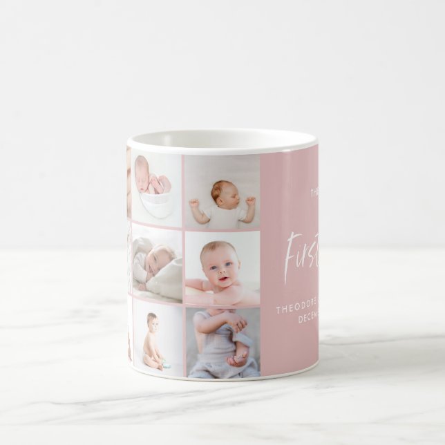 Babys im ersten Jahr Foto Collage Skript rosa mädc Kaffeetasse (Mittel)
