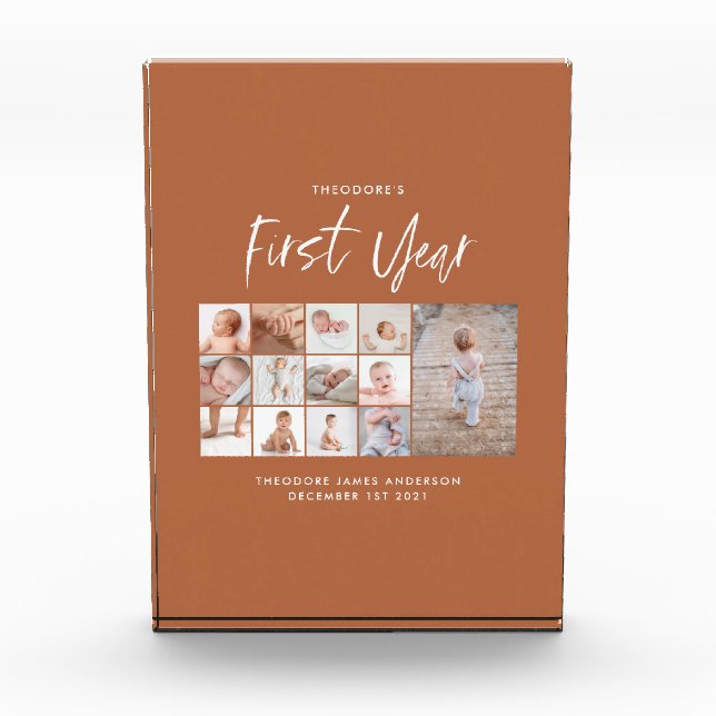 Babys im ersten Jahr Foto Collage Skript Terracott (Vorderseite)