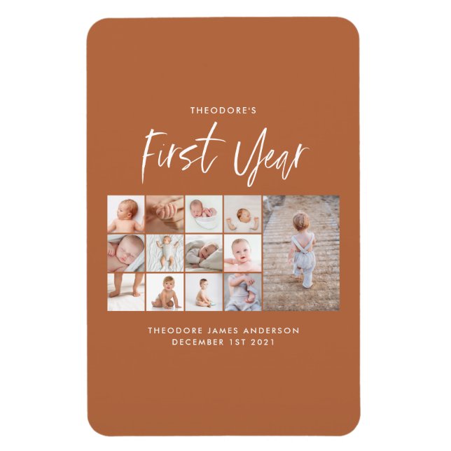 Babys im ersten Jahr Foto Collage Skript Terracott Magnet (Vertikal)