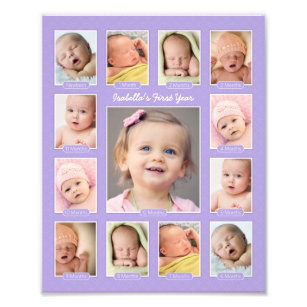 Babys im ersten Jahr Lila Keepake FotoCollage Fotodruck