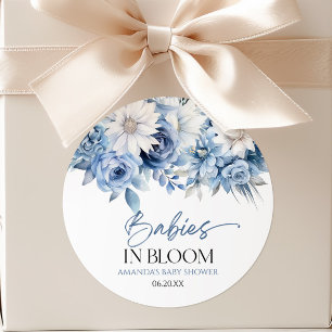 Babys in Bloom Blue Floral Multiples Baby Dusche Runder Aufkleber