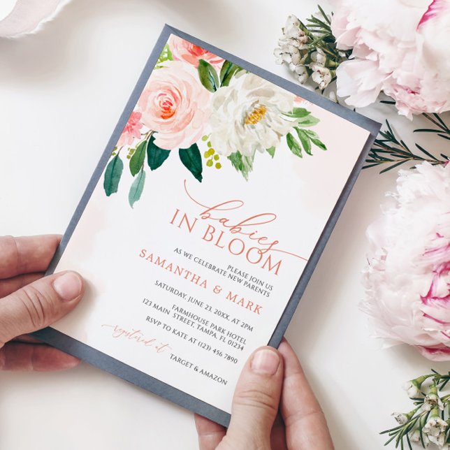 Babys in Blütenrot Rosa Twins Baby Dusche Einladung (Von Creator hochgeladen)