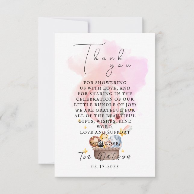 Babys in einem Heißluftballon Danke. Mitteilungskarte (Vorderseite)