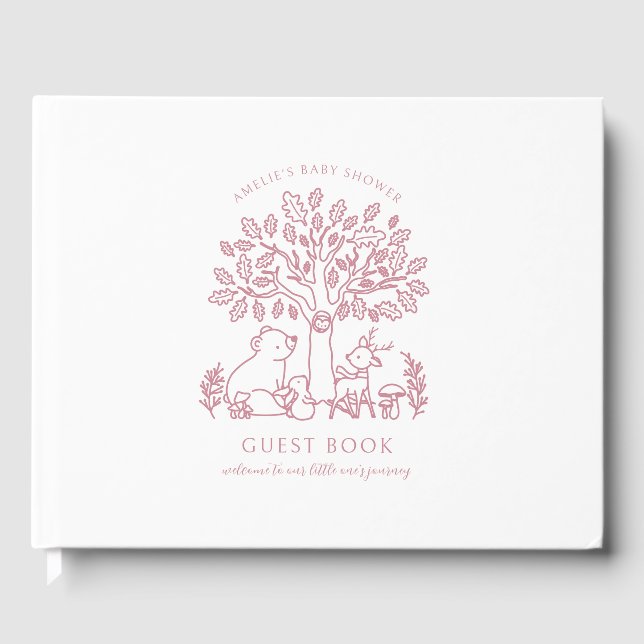Baby's Journey Pink Woodland Animals Baby Dusche Gästebuch (Vorderseite)