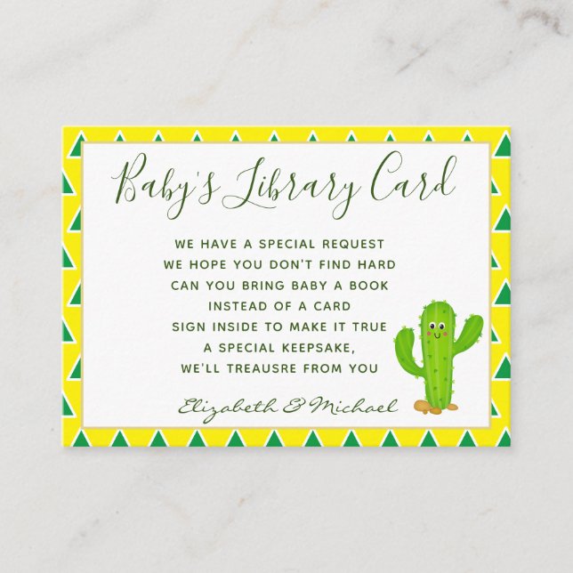 Babys Library Book Request Card Cacti Cactus Green Begleitkarte (Vorderseite)