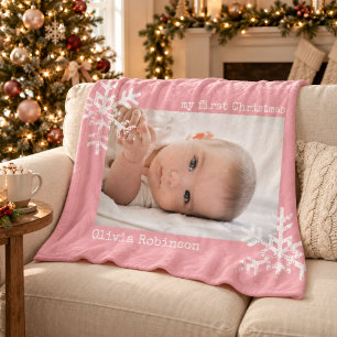 Baby's mein erstes Weihnachtsfoto Rosa Schneeflock Fleecedecke