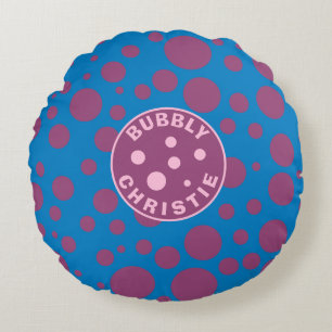 Baby's Name Lila Polka Dots Bubbly Blue Trippy Rundes Kissen