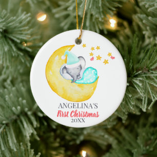 Babys Niedlicher Elefant zu Weihnachten auf dem Mo Keramik Ornament