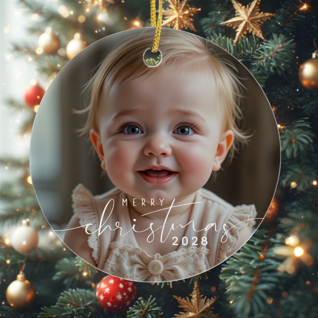 Baby's photo Merry Christmas Modern Keramik Ornament (Von Creator hochgeladen)