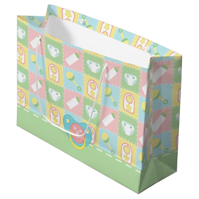 Baby's Quilt Geschenktasche Große Geschenktüte (Vorderseite Schrägansicht)
