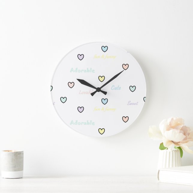 Baby's Room Clock mit Tiny Pastel Hearts HAMbyWG Große Wanduhr (Zuhause)