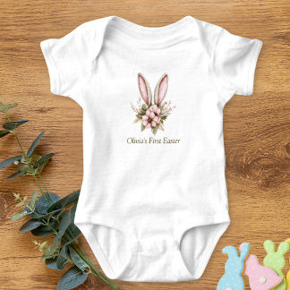 Baby's rosa und hellgrünes erstes Ostern Overall Baby Strampler