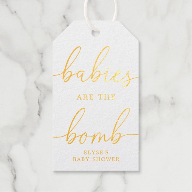 Babys sind die Bomb Gold Foil Gefälligkeitstafel Geschenkanhänger (Vorderseite)