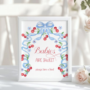 Babys sind süß Cherry Blue Bow Baby Shower Poster