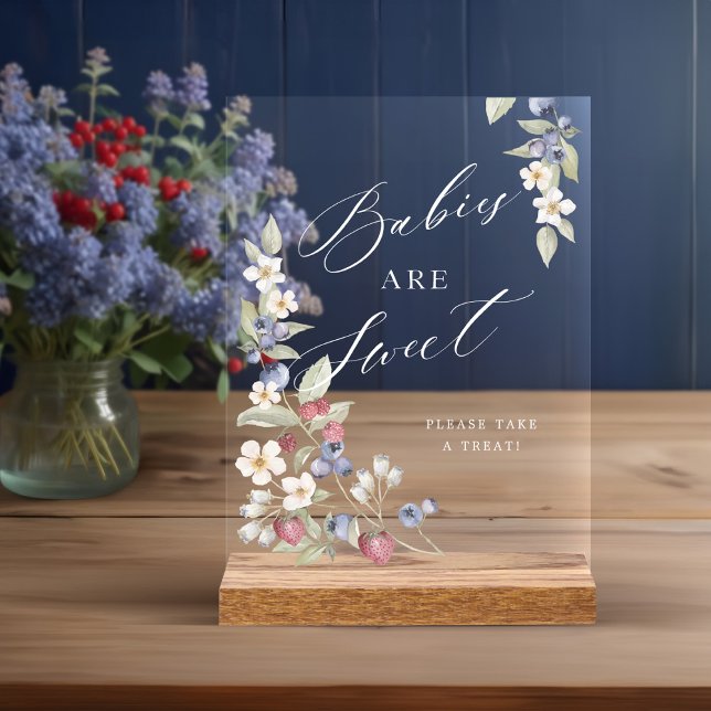 Babys sind süß nehmen eine Leckerei Berries & Blum Acrylschild (Babies Are Sweet Take A Treat Berries & Flowers Acrylic Sign)