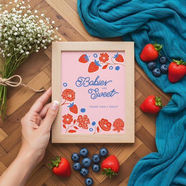 Babys sind süß nehmen eine Leckerei Berries & Blum Poster (Babies Are Sweet Take A Treat Berries & Flowers Poster)