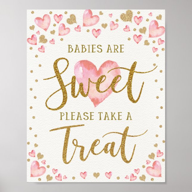 Babys sind süß Nimm eine Leckerei Pink Gold Herzen Poster