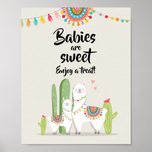 Babys sind süße Fiesta-Lama-Baby-Shower-Schild Poster