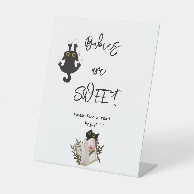 Babys sind süße Niedliche Black Cat & Book Baby Du Sockelschild (Vorderseite)