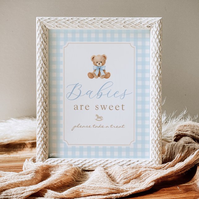 Babys sind süße Teddybär Blau Gingham Poster (Von Creator hochgeladen)