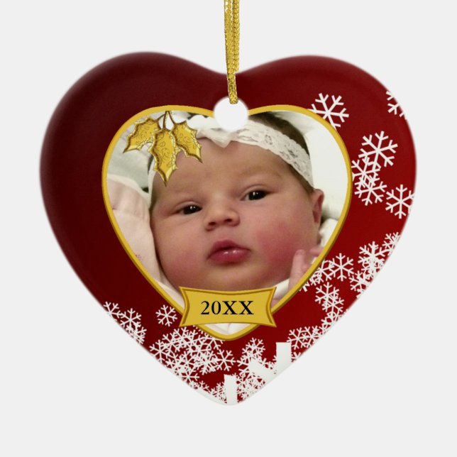 Baby's Snowy Red Foto Keepake Weihnachten Keramik Ornament (Vorne)