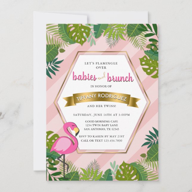 Babys und Brunch Baby Brunch Flamingo Baby Dusche Einladung (Vorderseite)
