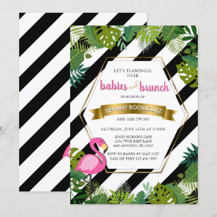 Babys und Brunch-Zwillings-Flamingo-Babyparty Einladung