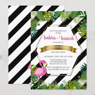 Babys und Brunch-Zwillings-Flamingo-Babyparty Einladung