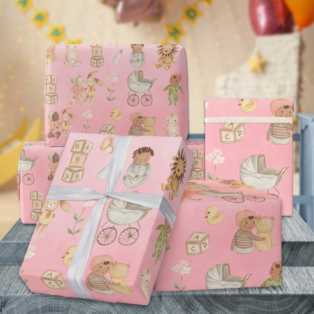Babys und Tiere - Internationales Rosa Geschenkpapier (Babies & Animals International Pink Gift Wrapping Paper Rolls)