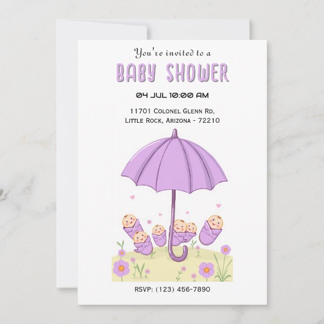 Babys unter dem Regenschirm - Charmante Babydusche Einladung (Vorderseite)