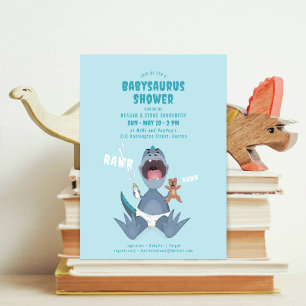 Babysaurus T-Rex Blau Baby Shower Einladung