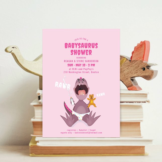 Babysaurus T-rex Pink Baby Dusche Einladung (Von Creator hochgeladen)