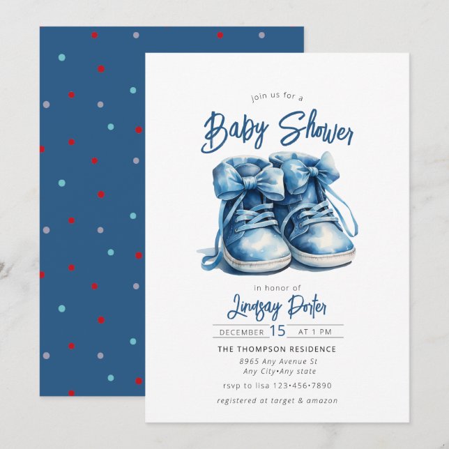 Babyschuhe | Blue Boy Baby Shower Einladung (Vorne/Hinten)